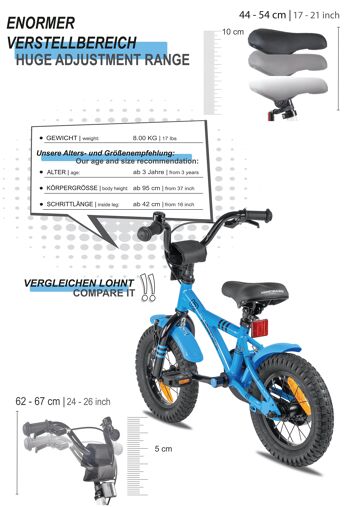 Vélo enfant 12 pouces à partir de 3 ans avec roues stabilisatrices et pack sécurité en bleu 5