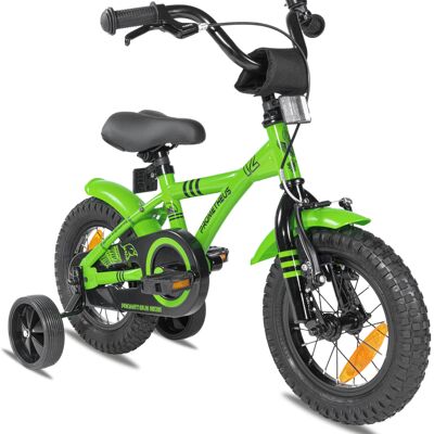 Children's bike 12 inches from 3 years incl. training wheels and safety package in green