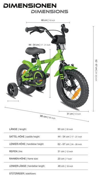 Vélo pour enfants 12 pouces à partir de 3 ans avec roues stabilisatrices et pack de sécurité en vert 4