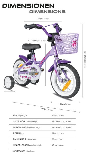 Vélo enfant 12 pouces à partir de 3 ans avec roues stabilisatrices et pack sécurité en violet 4