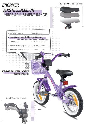 Vélo enfant 12 pouces à partir de 3 ans avec roues stabilisatrices et pack sécurité en violet 5