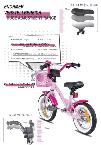 Vélo enfant 12 pouces à partir de 3 ans avec roues stabilisatrices et pack de sécurité en rose 5