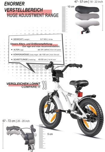 Vélo pour enfants 14 pouces à partir de 4 ans avec roues stabilisatrices et pack de sécurité en blanc 5