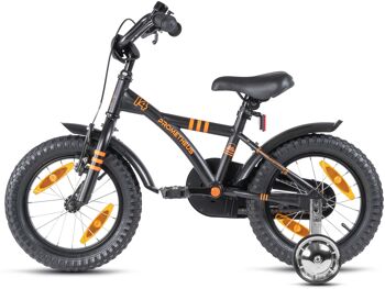 Vélo pour enfants 14 pouces à partir de 4 ans avec roues de support et pack de sécurité en noir orange mat 7