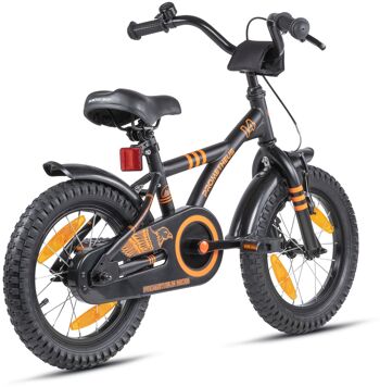 Vélo pour enfants 14 pouces à partir de 4 ans avec roues de support et pack de sécurité en noir orange mat 2