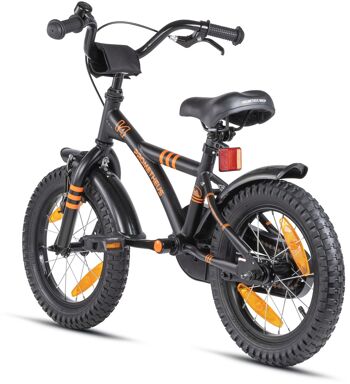 Vélo pour enfants 14 pouces à partir de 4 ans avec roues de support et pack de sécurité en noir orange mat 3