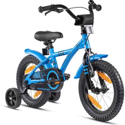 Children's bike 14 inches from 4 years incl. training wheels and safety package in blue