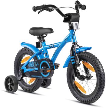 Vélo enfant 14 pouces à partir de 4 ans avec roues stabilisatrices et pack sécurité en bleu 1