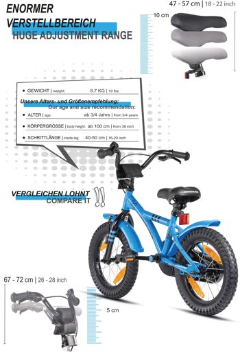 Vélo enfant 14 pouces à partir de 4 ans avec roues stabilisatrices et pack sécurité en bleu 5