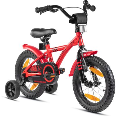 Children's bike 14 inches from 4 years incl. training wheels and safety package in red