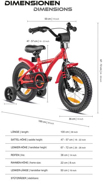 Vélo enfant 14 pouces à partir de 4 ans avec roues stabilisatrices et pack sécurité en rouge 4