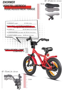 Vélo enfant 14 pouces à partir de 4 ans avec roues stabilisatrices et pack sécurité en rouge 5
