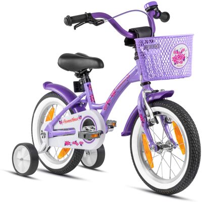 Bicicletta per bambini da 14 pollici a partire da 4 anni con ruote da allenamento e pacchetto di sicurezza in viola