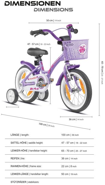 Vélo enfant 14 pouces à partir de 4 ans avec roues stabilisatrices et pack sécurité en violet 4