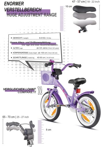 Vélo enfant 14 pouces à partir de 4 ans avec roues stabilisatrices et pack sécurité en violet 5
