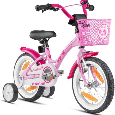 Vélo enfant 14 pouces à partir de 4 ans avec roues stabilisatrices et pack de sécurité en rose