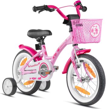 Vélo enfant 14 pouces à partir de 4 ans avec roues stabilisatrices et pack de sécurité en rose 1