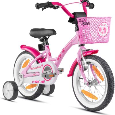 Vélo enfant 14 pouces à partir de 4 ans avec roues stabilisatrices et pack de sécurité en rose