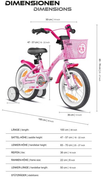 Vélo enfant 14 pouces à partir de 4 ans avec roues stabilisatrices et pack de sécurité en rose 4
