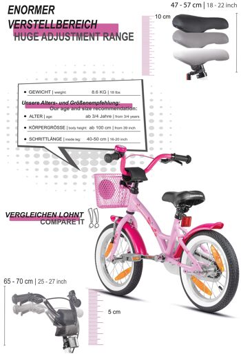 Vélo enfant 14 pouces à partir de 4 ans avec roues stabilisatrices et pack de sécurité en rose 5