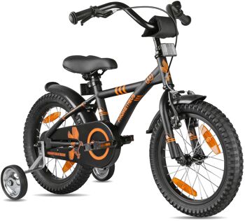 Vélo pour enfants 16 pouces à partir de 5 ans avec roues de support et pack de sécurité en noir orange mat 1