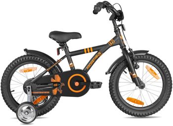 Vélo pour enfants 16 pouces à partir de 5 ans avec roues de support et pack de sécurité en noir orange mat 4