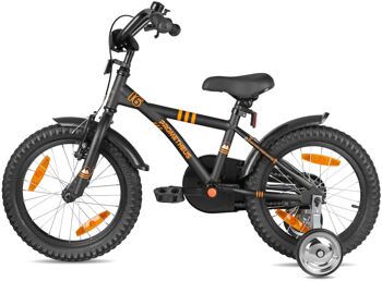 Vélo pour enfants 16 pouces à partir de 5 ans avec roues de support et pack de sécurité en noir orange mat 5