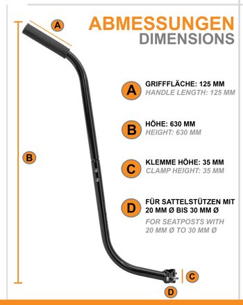 Tige de poussée - tige de support pour vélo d'enfant en 3 parties - aide à l'apprentissage du vélo en noir 2