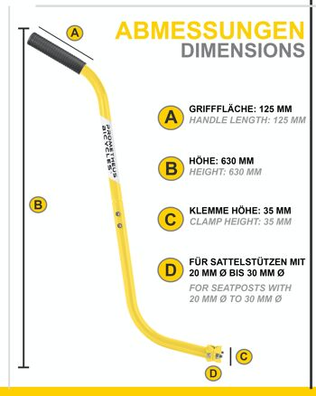 Tige de poussée - tige de support pour vélo d'enfant en 3 parties - aide à l'apprentissage du vélo en jaune 3