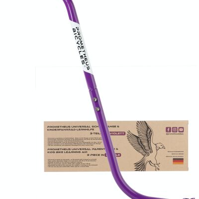 Tige de poussée - tige de support pour vélo d'enfant en 3 parties - aide à l'apprentissage du vélo en violet