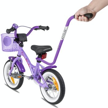 Tige de poussée - tige de support pour vélo d'enfant en 3 parties - aide à l'apprentissage du vélo en violet 2