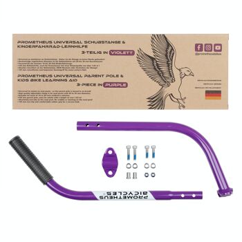 Tige de poussée - tige de support pour vélo d'enfant en 3 parties - aide à l'apprentissage du vélo en violet 6