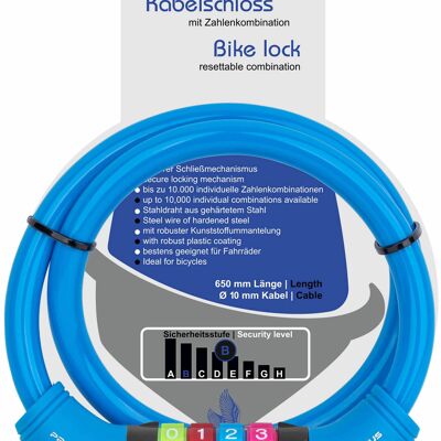 Candado de bicicleta para niños Candado de combinación y cable en azul