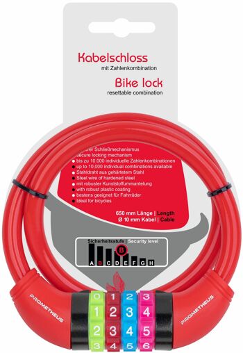 Antivol vélo pour enfants combinaison et câble antivol en rouge 1