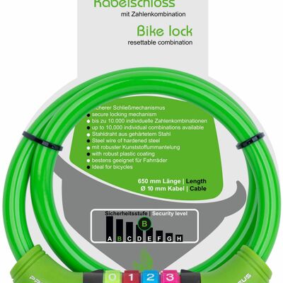 Bicycle lock for children combination and cable lock in green