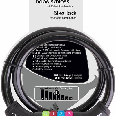 Bicycle lock for children Combination and cable lock in black