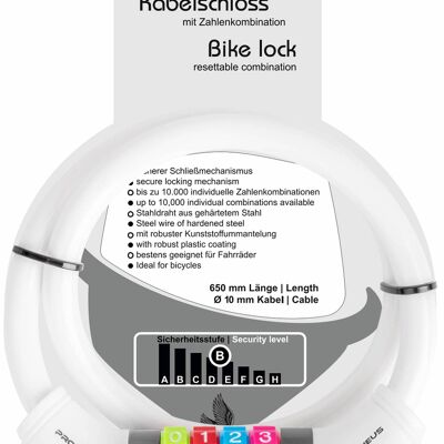 Bicycle lock for children Combination and cable lock in white