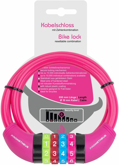 Fahrradschloss für Kinder Zahlen- und Kabel-Schloss in Rosa