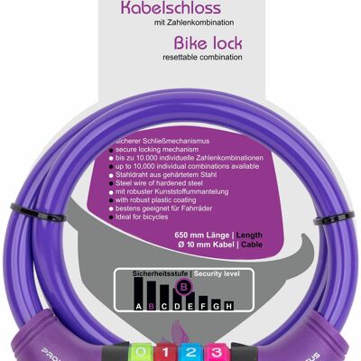 Candado de bicicleta para niños Candado de combinación y cable en violeta