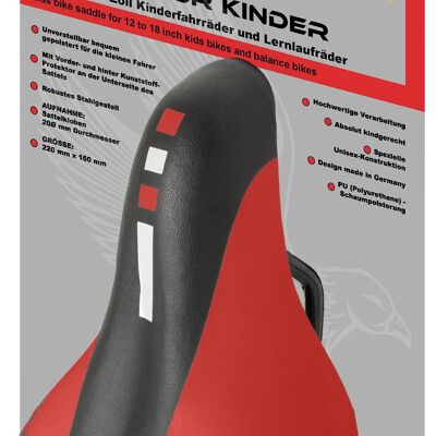 Children's bicycle saddle junior saddle for 12 to 18 inches in red