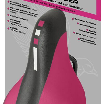 Children's bicycle saddle junior saddle for 12 to 18 inches in pink