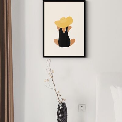 Poster Femme Abstraite au Chapeau Jaune - 30 x 40 cm