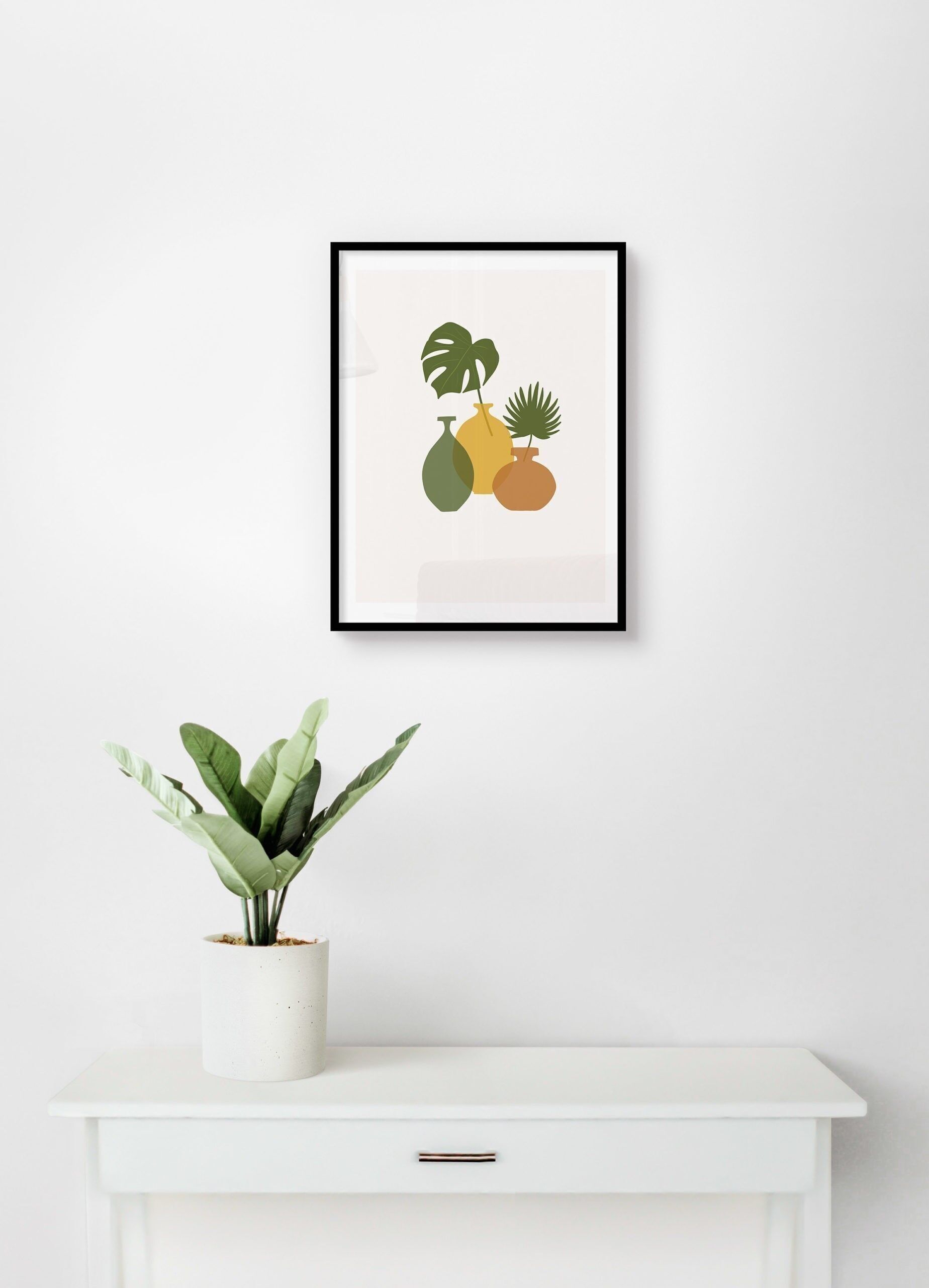 Poster Abstrakte Vasen mit grünen Blättern - 30 x 40 cm