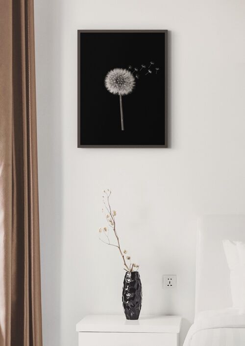 Poster Vintage Dandelion - Zwart Wit - 30 x 40 cm