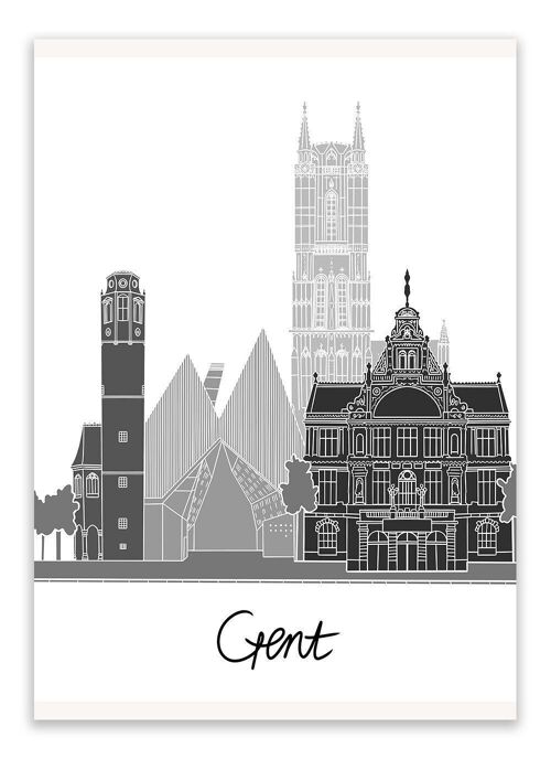 Postcard Ghent Cityscape - Fine Line