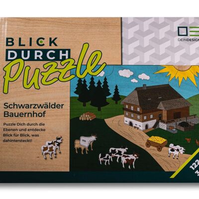 Blick-Durch-Puzzle: Schwarzwälder Bauernhof | Mehrschichtiges Holzpuzzle für die ganze Familie | Geschenk für Schwarzwaldliebhaber