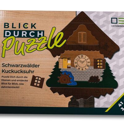 Blick-Durch-Puzzle: Schwarzwälder Kuckucksuhr | Mehrschichtiges Holzpuzzle für die ganze Familie | Geschenk für Schwarzwaldliebhaber