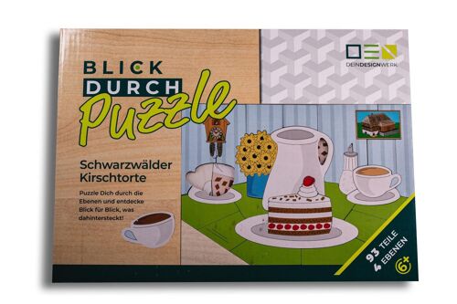 Blick-Durch-Puzzle: Schwarzwälder Kirschtorte | Mehrschichtiges Holzpuzzle für die ganze Familie | Geschenk für Schwarzwaldliebhaber