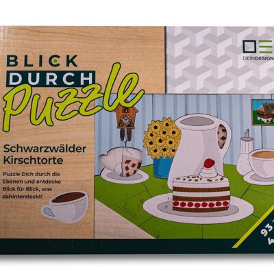 Blick-Durch-Puzzle: Schwarzwälder Kirschtorte | Mehrschichtiges Holzpuzzle für die ganze Familie | Geschenk für Schwarzwaldliebhaber