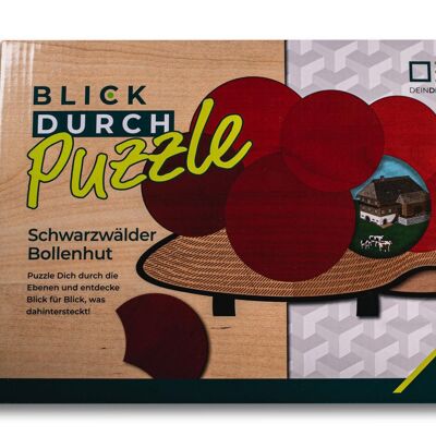Blick-Durch-Puzzle: Schwarzwälder Bollenhut | Mehrschichtiges Holzpuzzle für die ganze Familie | Geschenk für Schwarzwaldliebhaber